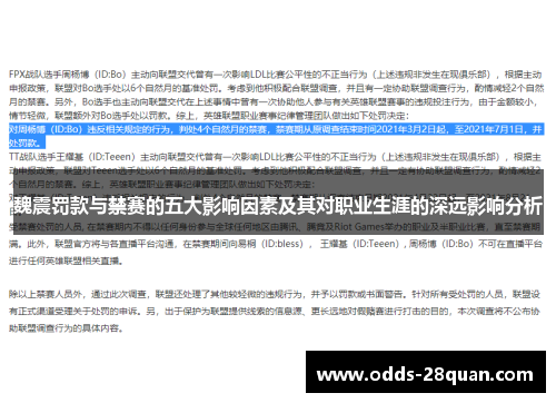 魏震罚款与禁赛的五大影响因素及其对职业生涯的深远影响分析
